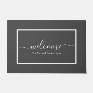 Elegant grijs witte manuscriptfamilie heet welkoms deurmat