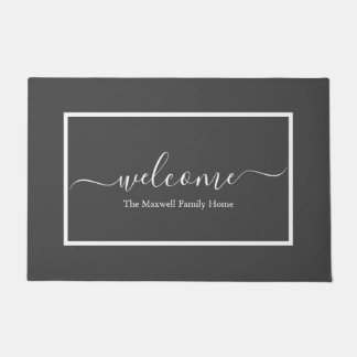 Elegant grijs witte manuscriptfamilie heet welkoms deurmat