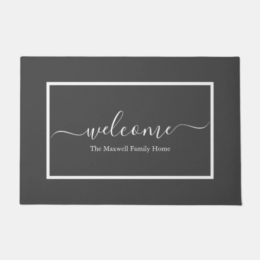 Elegant grijs witte manuscriptfamilie heet welkoms deurmat (Voorkant)