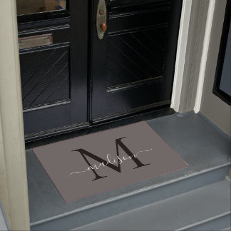Elegant Grijs Zwart Aangepaste Monogram Script Naa Deurmat