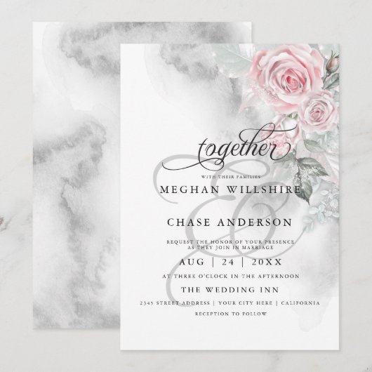 Elegant grijze Waterverf Roze rozen Barefoot Bride Kaart (Voorkant / Achterkant)