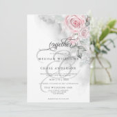 Elegant grijze Waterverf Roze rozen Barefoot Bride Kaart (Staand voorkant)