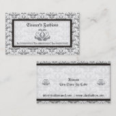 Elégant gris blanc damassé cartes de visite de mod (Devant / Derrière)