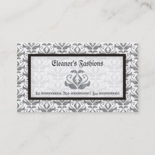 Elégant gris blanc damassé cartes de visite de mod (Devant)