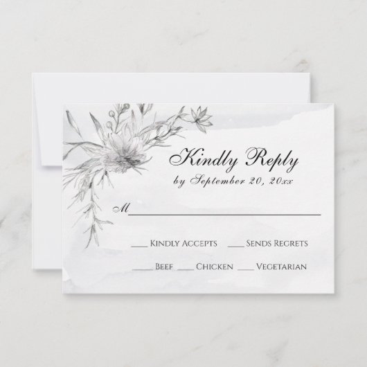 Elégant Gris Blanc Floral Aquarelle Mariage RSVP  (Devant)