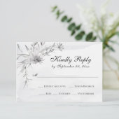Elégant Gris Blanc Floral Aquarelle Mariage RSVP  (Debout devant)