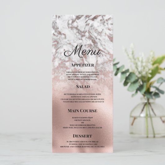 Elégant gris blanc rose marbre or Mariage Menu (Debout devant)