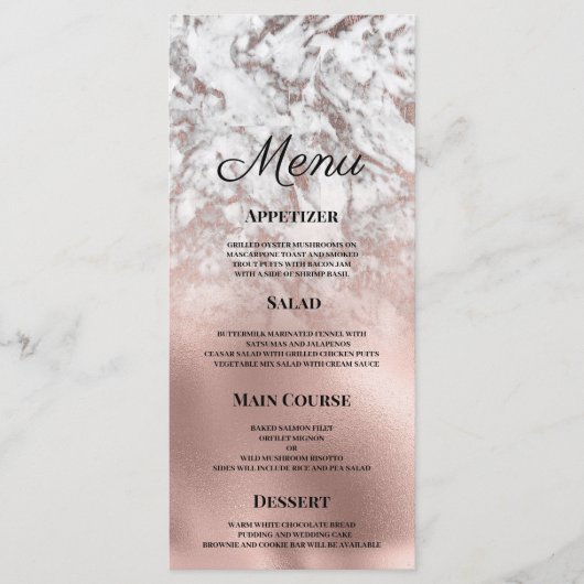 Elégant gris blanc rose marbre or Mariage Menu (Devant)