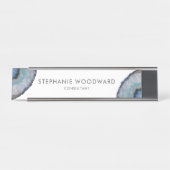 Elégant Gris Bleu Agate Géode Bureau Nom Plaque (Devant)