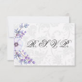 Elégant gris Damas et mariage floral violet RSVP (Devant)