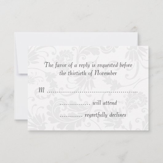 Elégant gris Damas et mariage floral violet RSVP (Dos)