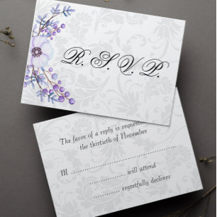 Elégant gris Damas et mariage floral violet RSVP