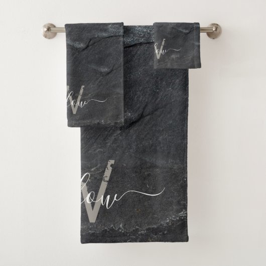 Élégant Gris de Charbon Stone Script Monogramme (En situation)