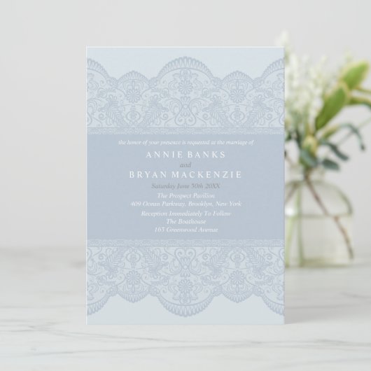 Elégant Gris Dentelle Mariage Invitations (Debout devant)