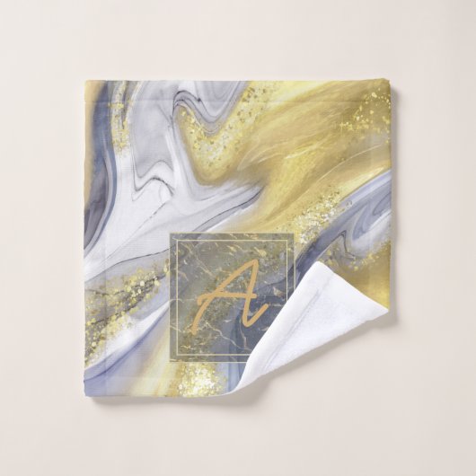 Élégant gris jaune or marbre effet Monogramme (Gant de toilette)