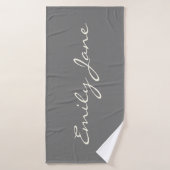 Élégant Gris manuscrit Nom du script personnalisé (Serviette de bain)