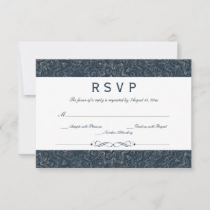 Elégant gris marine floral tournois mariage carte 