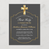Elégant Gris Or 1ère Sainte Communion Invitation (Devant)