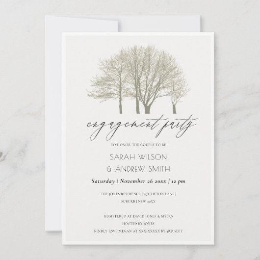 ELÉGANT GRIS OR TOMBE AUTOMNE ARBRE CARTE FIANÇAIL (Devant)