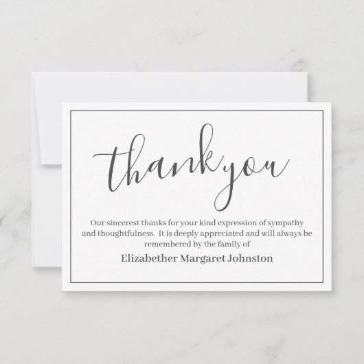 Élégant Gris Script Funeral Merci Bereavement (Devant)