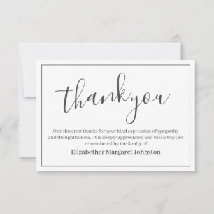 Élégant Gris Script Funeral Merci Bereavement