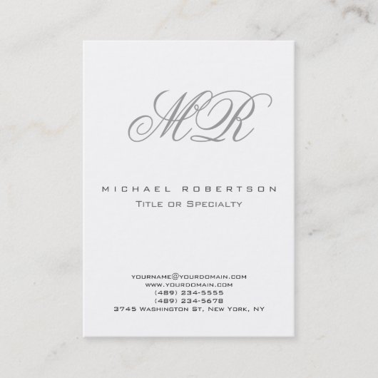 Élégant Gris Script Monogramme Carte de visite pro (Devant)