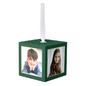 Elegant Groen 3 Foto Aangepaste Kerstmis Kubus Ornament (Achter hoekig)