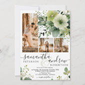 Elegant groen 5 foto collage rustieke bruiloft kaart (Voorkant)