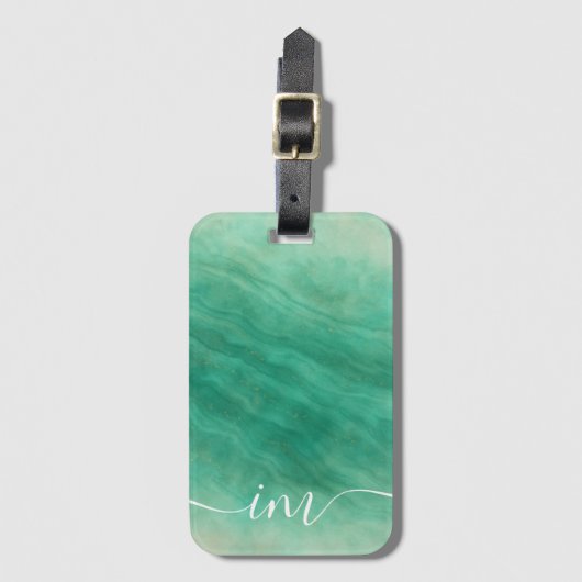 Elegant groen Abstract marmer met Initialen - Bagagelabel (Voorkant (verticaal))