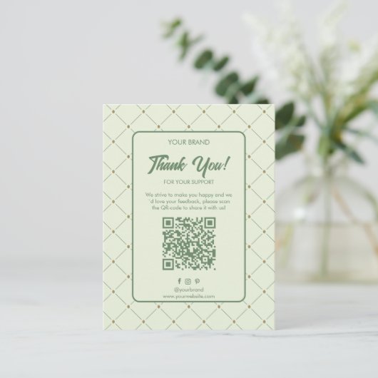 Elegant Groen Bedrijf Dank u Kaart met QR-code (Staand voorkant)