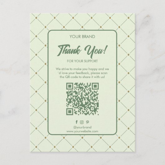 Elegant Groen Bedrijf Dank u Kaart met QR-code (Voorkant)