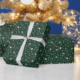 Elegant groen & beige kerst element monogram cadeaupapier