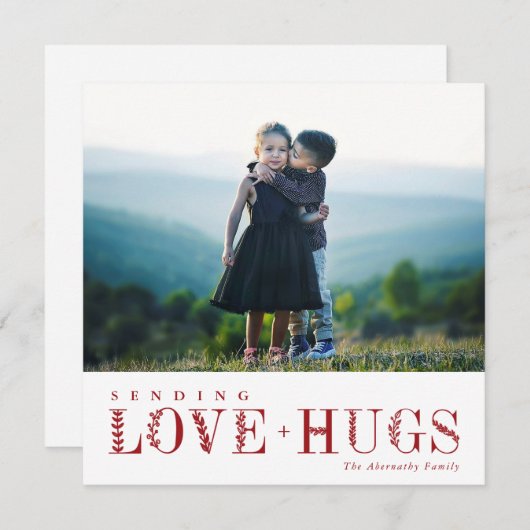 Elegant groen belettering liefde knuffels rood | F Feestdagenkaart (Voorkant / Achterkant)