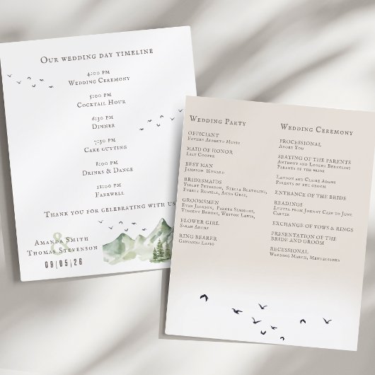 Elegant groen berglandschap huwelijksprogramma