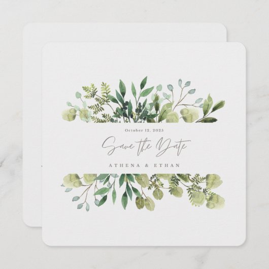 Elegant groen Bewaar de datum bruiloft uitnodiging (Voorkant / Achterkant)