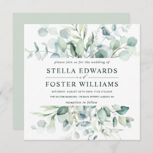 Elegant groen blad bruiloft vierkant kaart