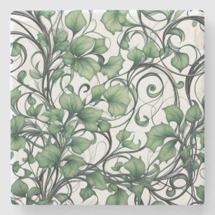 Elegant groen blad en wijnstok patroon stenen onderzetter