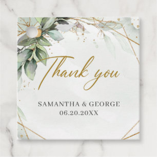 Elegant groen blad faux goud geometrisch bedankjes labels