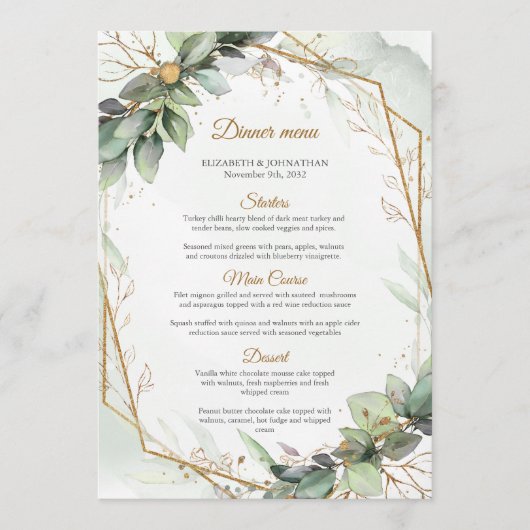 Elegant groen blad faux goud geometrisch menu (Voorkant)