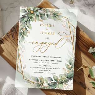 Elegant groen blad faux gouden frame engagement kaart