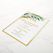 Elegant groen blad groen bewaar de datum folie uitnodiging (Gedraaid)