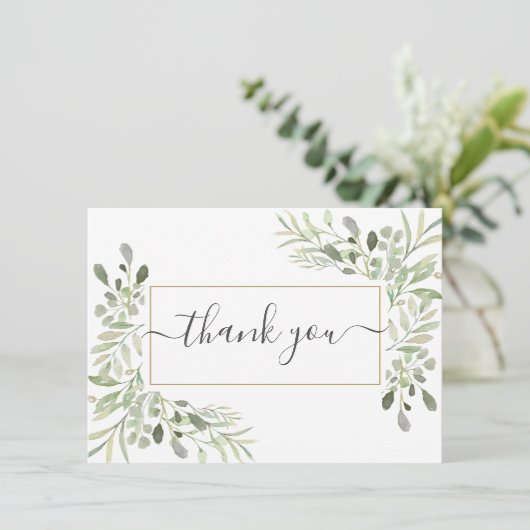 Elegant groen blad moderne script bedankkaart (Staand voorkant)