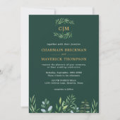 Elegant groen blad monogram bruiloft kaart (Voorkant)