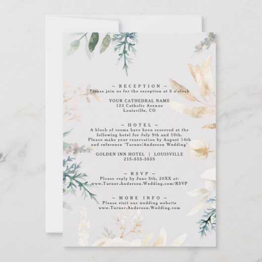 Elegant groen bladgoud All In One Trouwen Kaart (Achterkant)