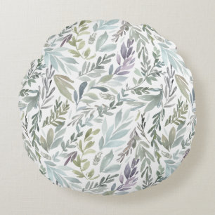 Elegant groen blauw botanisch aquarel rond kussen