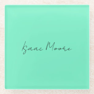 Elegant Groen Blauw Script Calligrafie Naam Glazen Onderzetter