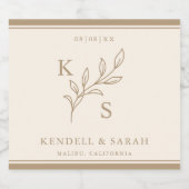 Elegant groen Bloemen bruiloft Logo Monogram Sparkling Wijnetiket (Enkel label)