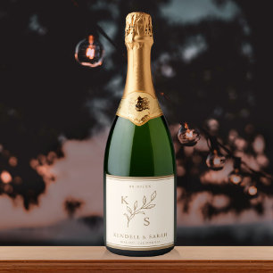 Elegant groen Bloemen bruiloft Logo Monogram Sparkling Wijnetiket