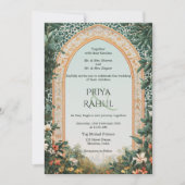 Elegant  groen Bloemen Indiase bruiloft Kaart (Voorkant)