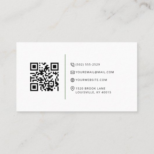 Elegant Groen Bloemen QR Code Visitekaartje (Achterkant)